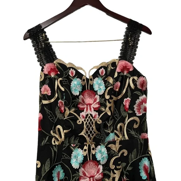 Bronx and Banco Black Floral Midi Dress